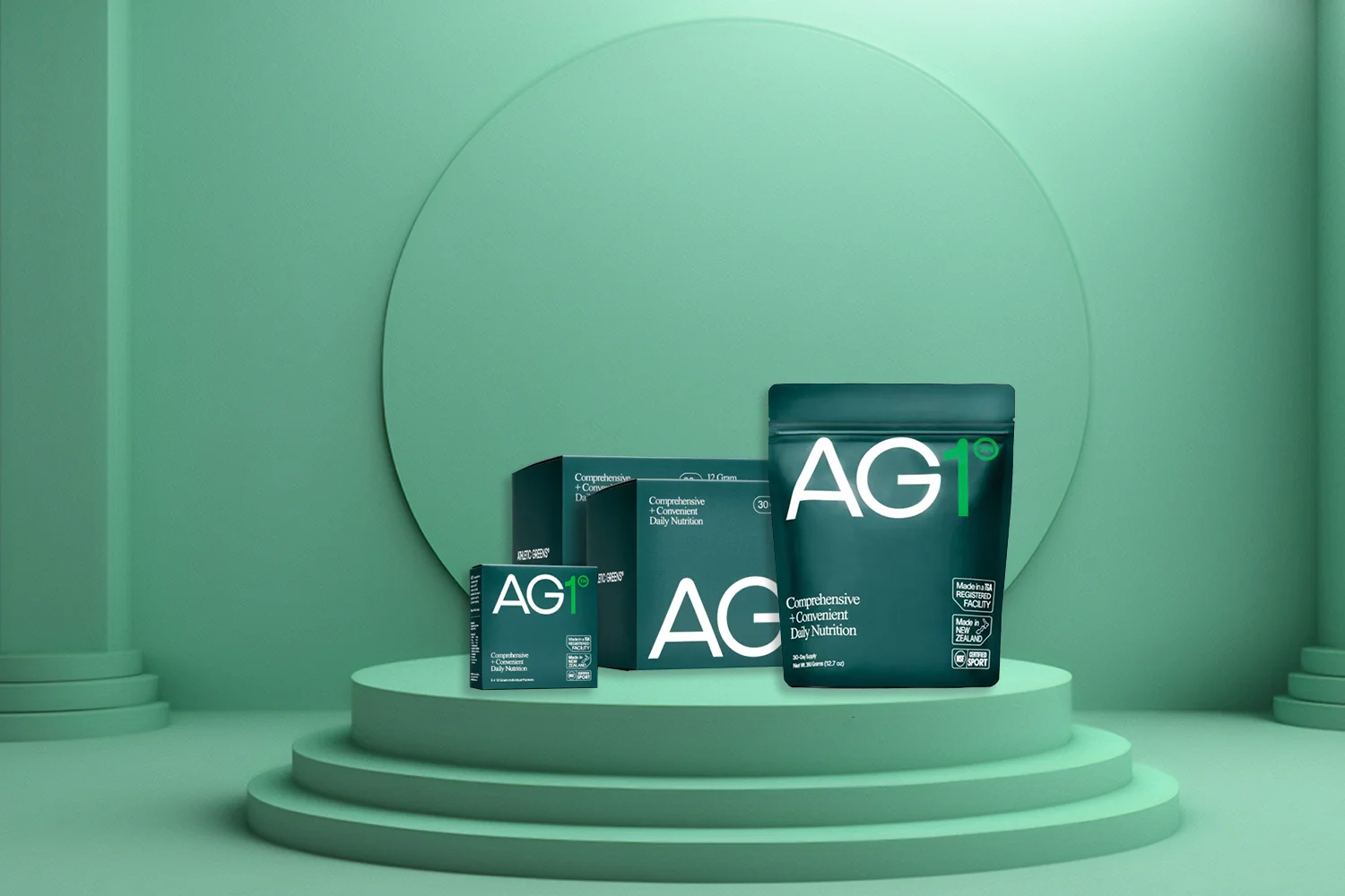 Products of AG1 on a green background