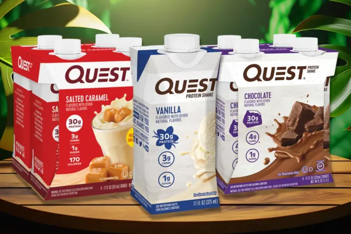 Quest Nutrition Protein Shake on wooden background