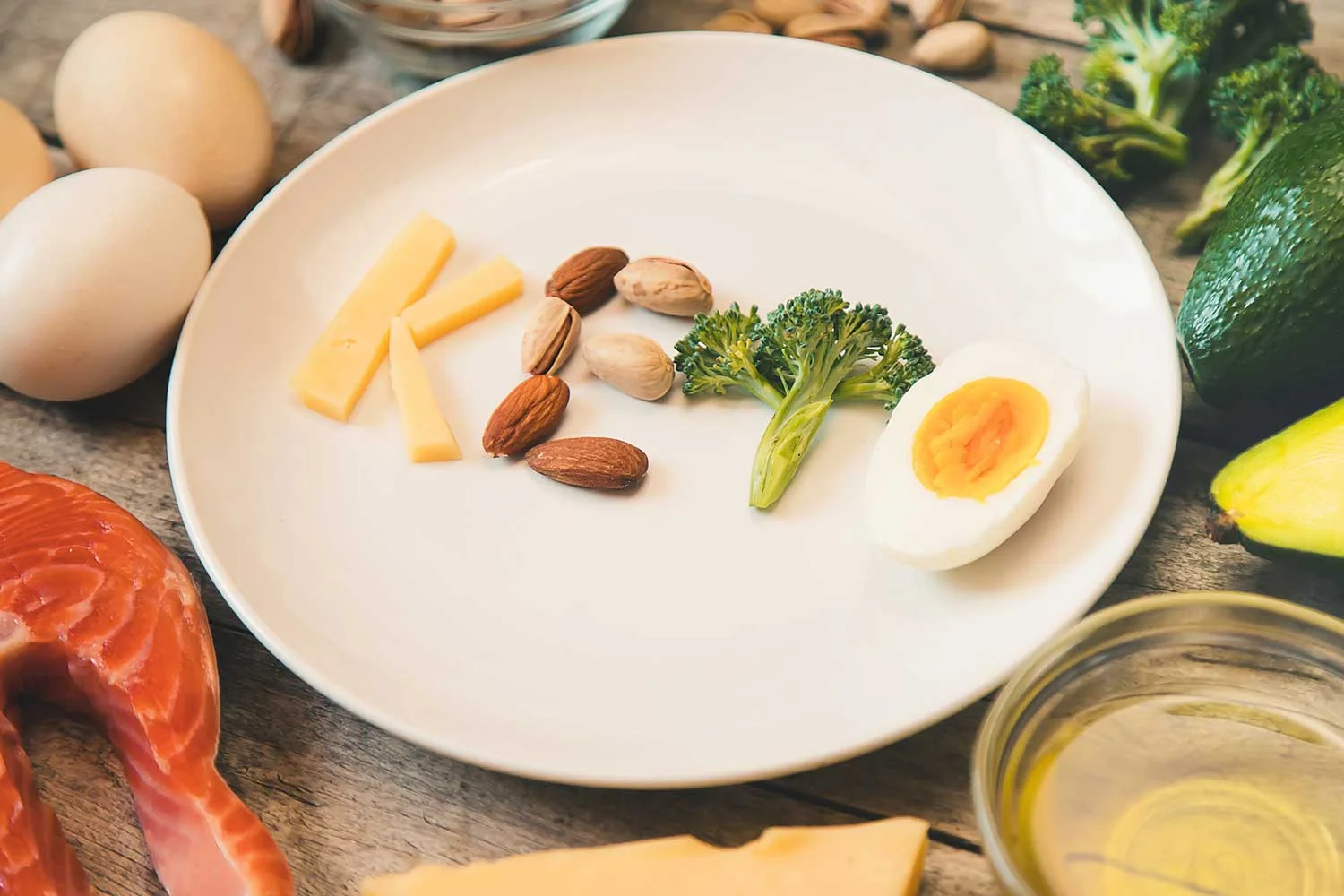 High-protein keto diet foods on a plate.