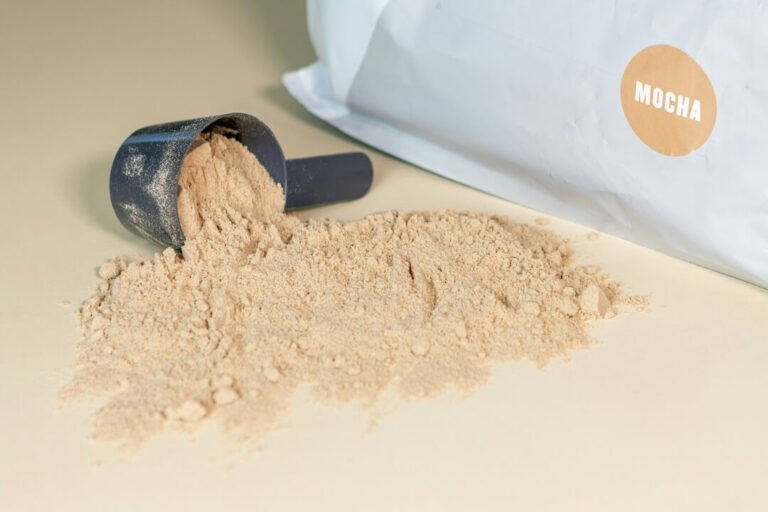 Mocha Protein Powder Bag and Scoop