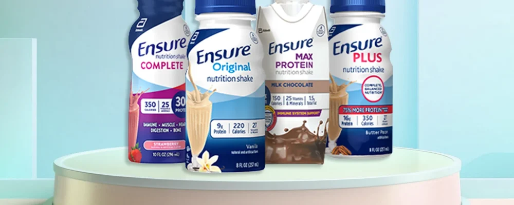 Products of ensure on blue background