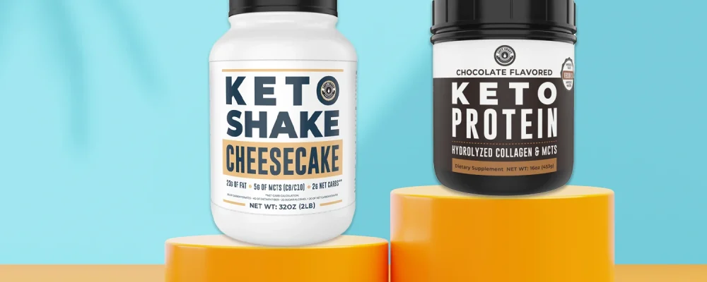 Left Coast Performance Keto products on bright blue and yellow background