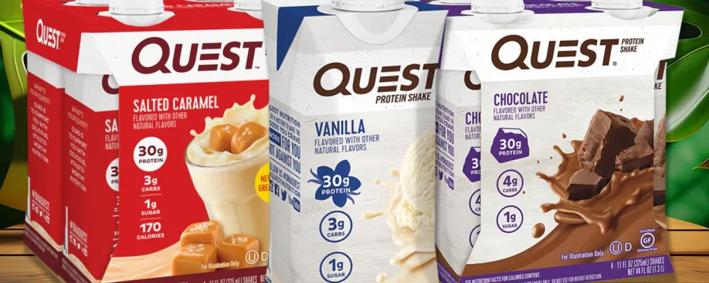 Quest Nutrition Protein Shake on wooden background