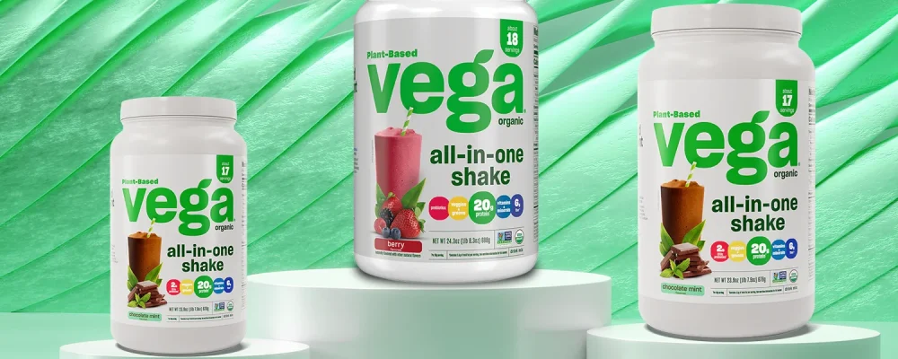 Vega One All-in-One Shakes on green background